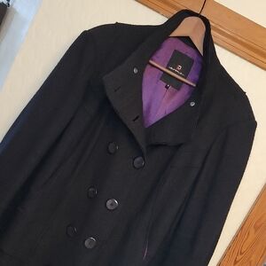 Laura Plus Elegant Black Double-Breasted Pea Coat 50% Wool